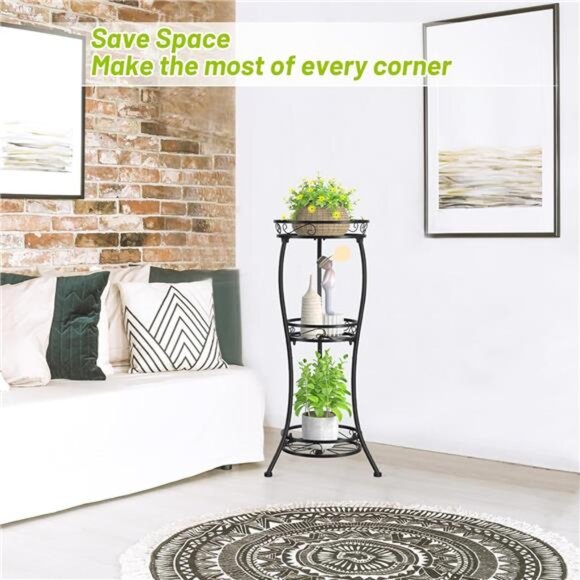 3 Tier Tall Metal Plant Stand, 33 Inch Plant Stands Indoor Outdoor - Picture 12 of 14